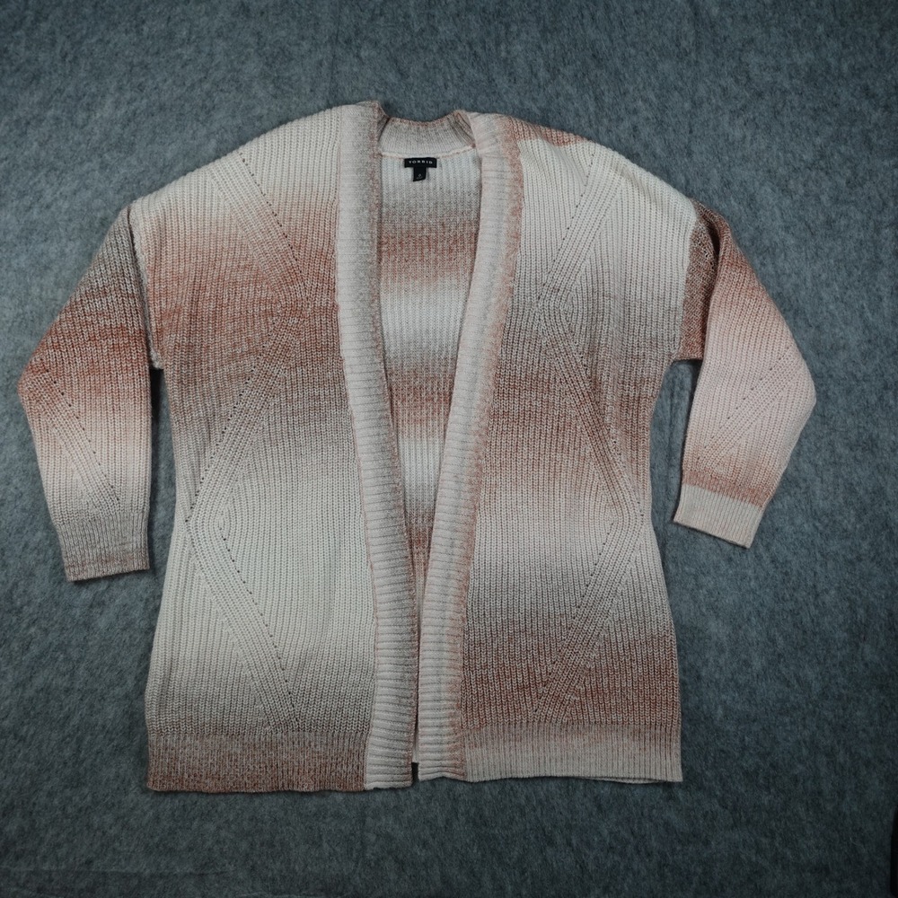 Torrid Cardigan Women 12 0X Pink Ombre Pointelle Knit Open Front Long Sleeve